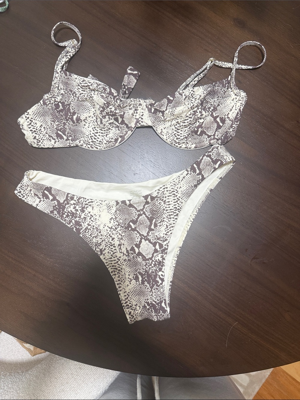 Monday Swimwear Brown and Cream Snakeskin Bikini Set